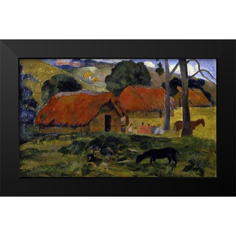 Dog Canine in front of the Hut - Le Chien Devant la Hutte Black Modern Wood Framed Art Print by Gauguin, Paul