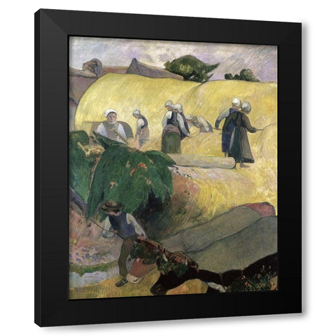Haystacks Black Modern Wood Framed Art Print by Gauguin, Paul