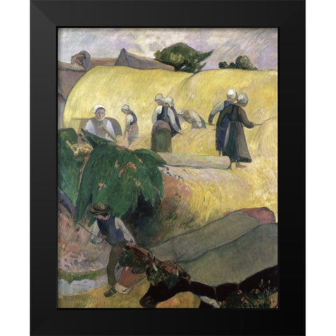 Haystacks Black Modern Wood Framed Art Print by Gauguin, Paul