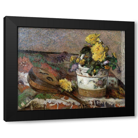 Mandolin and Vase of Flowers Black Modern Wood Framed Art Print with Double Matting by Gauguin, Paul