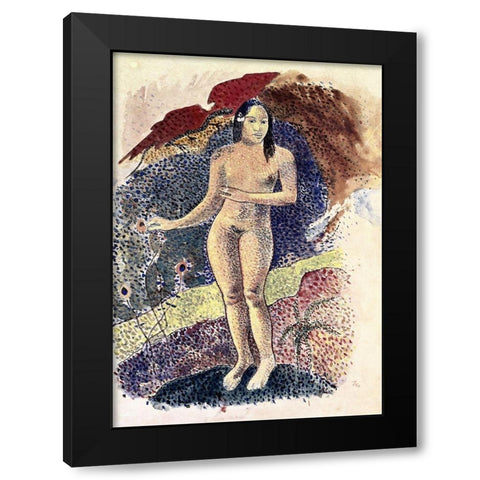 Nude Tahitian Woman (Femme Nue Tahitienne) Black Modern Wood Framed Art Print by Gauguin, Paul