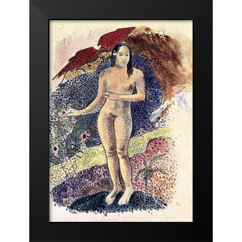 Nude Tahitian Woman (Femme Nue Tahitienne) Black Modern Wood Framed Art Print by Gauguin, Paul