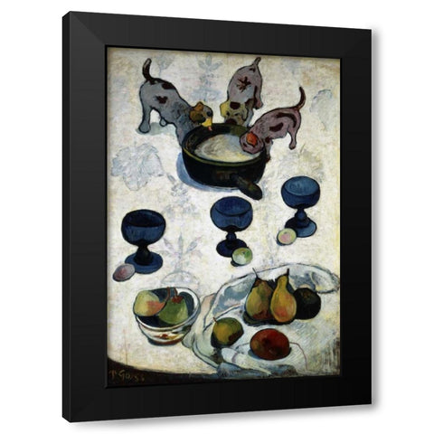 Still Life with Three Dogs, - Nature Morte aux Trois Chiots Black Modern Wood Framed Art Print with Double Matting by Gauguin, Paul