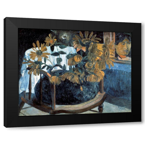 Sunflowers Black Modern Wood Framed Art Print with Double Matting by Gauguin, Paul