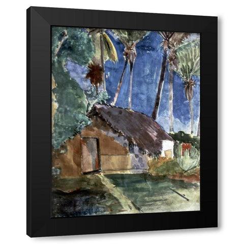 Tahiti Landscape Black Modern Wood Framed Art Print with Double Matting by Gauguin, Paul