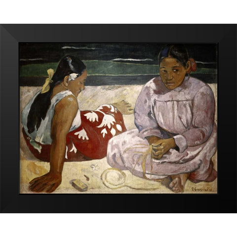 Tahitian Women - On The Beach Black Modern Wood Framed Art Print by Gauguin, Paul