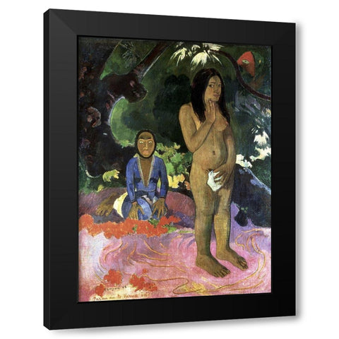 Talk About the Evil Spirit Black Modern Wood Framed Art Print with Double Matting by Gauguin, Paul