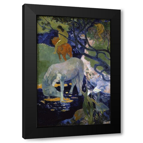 The White Horse - Le Cheval Blanc Black Modern Wood Framed Art Print with Double Matting by Gauguin, Paul