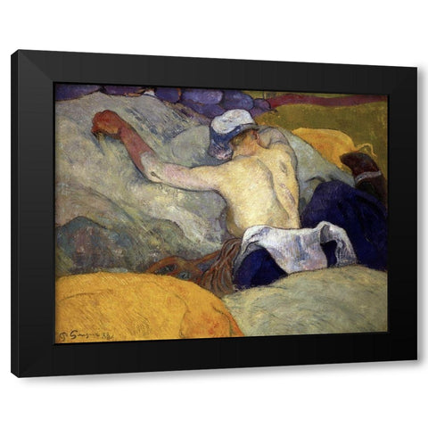 Woman in the Hay (Femme dans le Foin) Black Modern Wood Framed Art Print with Double Matting by Gauguin, Paul