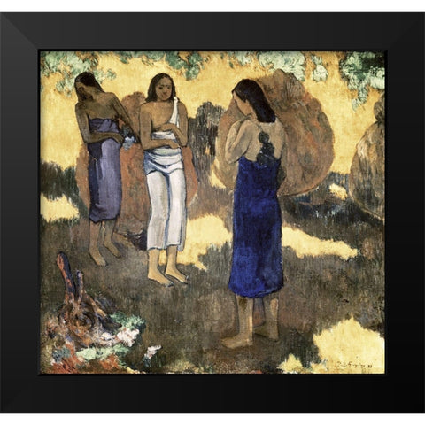 Women Standing Against A Yellow Background Femmes Debout Sur Fond Jaune Black Modern Wood Framed Art Print by Gauguin, Paul