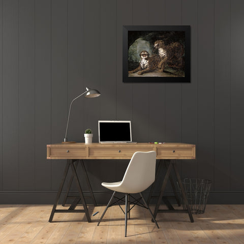 Two Leopards Black Modern Wood Framed Art Print by Gericault, Theodore