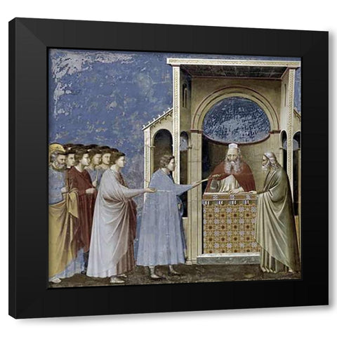 Virgins Suitors Presenting Their Rods Black Modern Wood Framed Art Print by Giotto