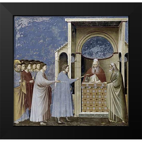 Virgins Suitors Presenting Their Rods Black Modern Wood Framed Art Print by Giotto