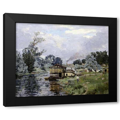 River Landscape Black Modern Wood Framed Art Print with Double Matting by Guillaumin, Armand
