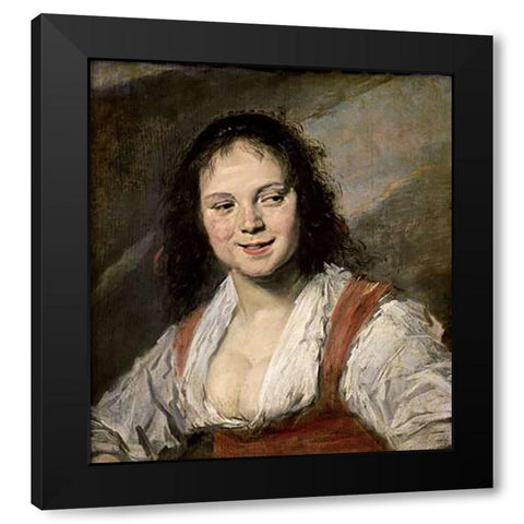 Gypsy Girl Black Modern Wood Framed Art Print with Double Matting by Hals, Frans