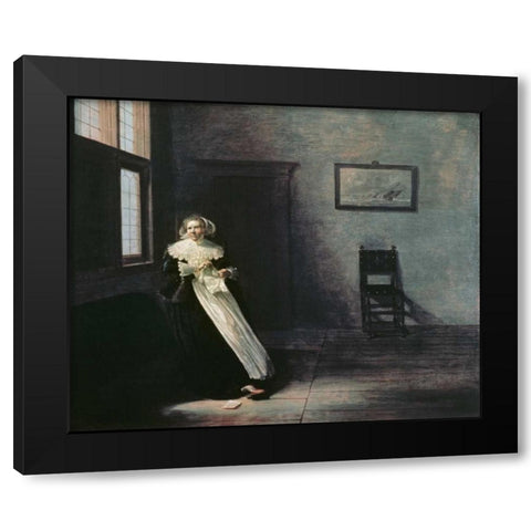 Woman Tearing Up a Letter Black Modern Wood Framed Art Print with Double Matting by Hals, Frans