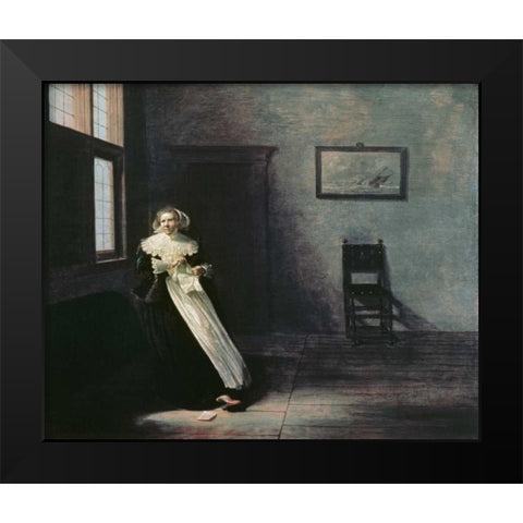 Woman Tearing Up a Letter Black Modern Wood Framed Art Print by Hals, Frans