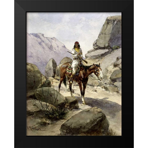Indian On Horseback Black Modern Wood Framed Art Print by Hansen, Herman Wendelborg