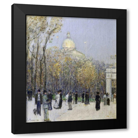 Boston Commons Black Modern Wood Framed Art Print with Double Matting by Hassam, Childe