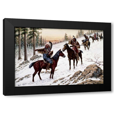 Indians On The Trail Black Modern Wood Framed Art Print with Double Matting by Hauser, John