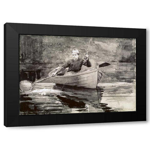 Fly Fishing, Saranac Black Modern Wood Framed Art Print by Homer, Winslow