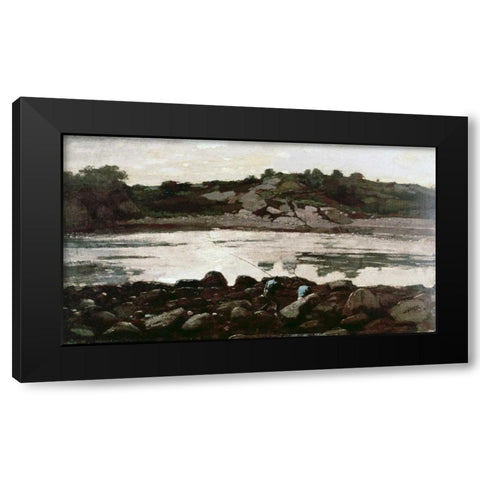 Fisherman on Rocks Black Modern Wood Framed Art Print with Double Matting by Homer, Winslow