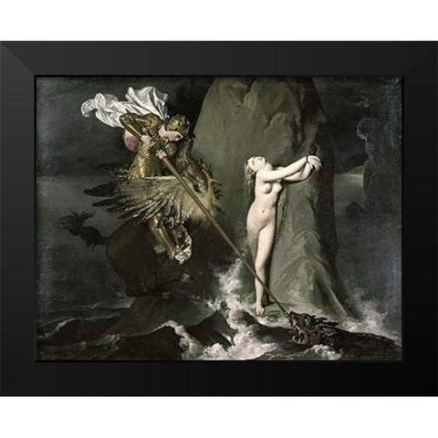 Angelica Saved by Ruggiero Black Modern Wood Framed Art Print by Ingres, Jean Auguste Dominique