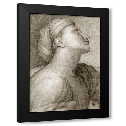 Profile of a Face in the style of Raphael Black Modern Wood Framed Art Print by Ingres, Jean Auguste Dominique