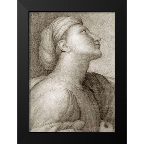 Profile of a Face in the style of Raphael Black Modern Wood Framed Art Print by Ingres, Jean Auguste Dominique