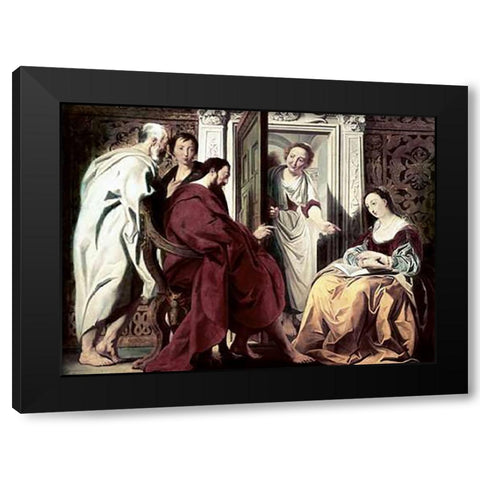 Jesus at The House of Mary and Martha Black Modern Wood Framed Art Print with Double Matting by Jordaens, Jacob