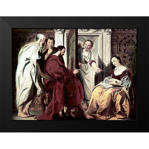 Jesus at The House of Mary and Martha Black Modern Wood Framed Art Print by Jordaens, Jacob