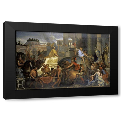 Alexanders Entrance Into Babylon Black Modern Wood Framed Art Print with Double Matting by Le Brun, Charles