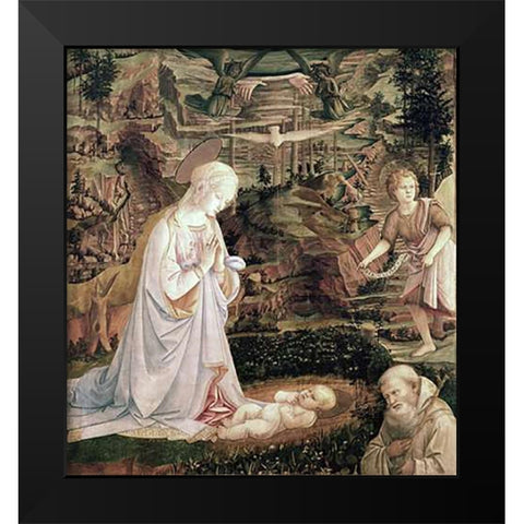 Madonna and Child With Angels Black Modern Wood Framed Art Print by Lippi, Filippo