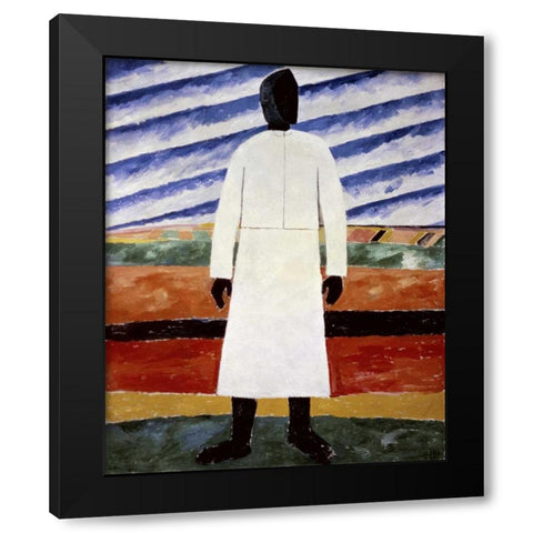 Farmer Black Modern Wood Framed Art Print with Double Matting by Malevich, Kazimir