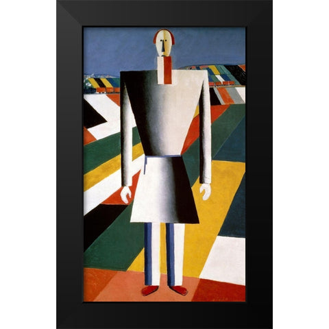 Farmer In The Field Black Modern Wood Framed Art Print by Malevich, Kazimir