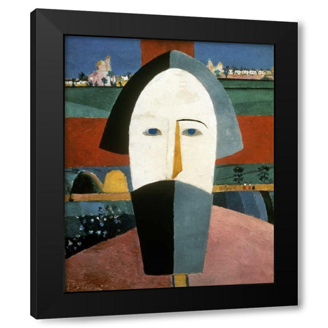 Farmers Head Black Modern Wood Framed Art Print with Double Matting by Malevich, Kazimir