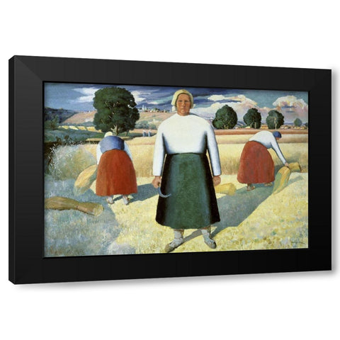 Female Farmers Black Modern Wood Framed Art Print by Malevich, Kazimir
