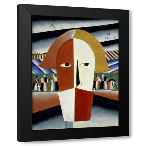 Peasants Head Black Modern Wood Framed Art Print with Double Matting by Malevich, Kazimir