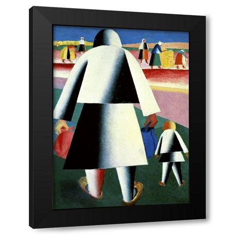 To The Harvest, Marfa and Wanka Black Modern Wood Framed Art Print by Malevich, Kazimir