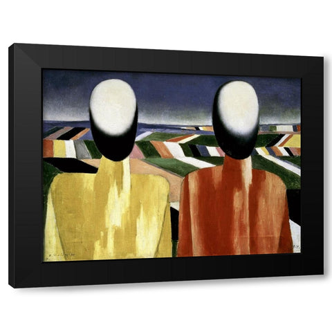 Two Farmers Black Modern Wood Framed Art Print by Malevich, Kazimir