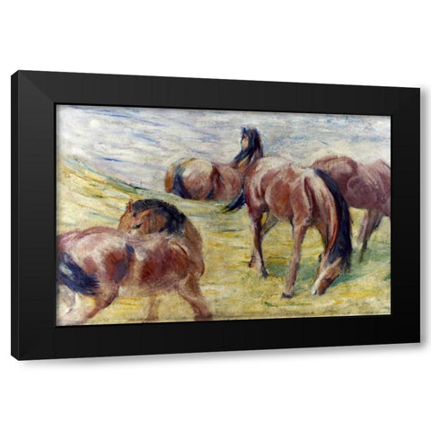 Horses Out To Pasture Black Modern Wood Framed Art Print with Double Matting by Marc, Franz