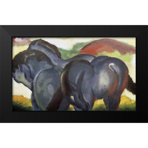 Little Blue Horses Black Modern Wood Framed Art Print by Marc, Franz