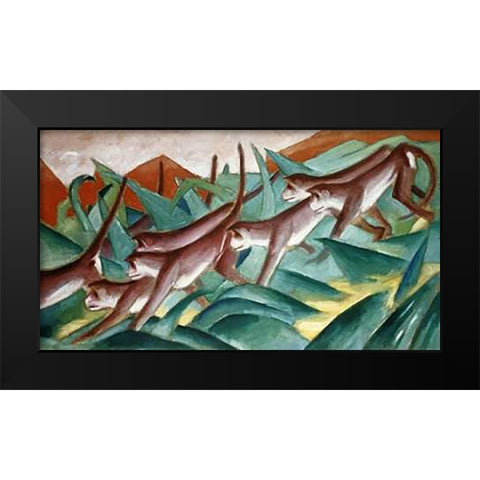 The Monkey Frieze Black Modern Wood Framed Art Print by Marc, Franz