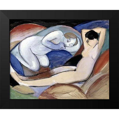 Zwei Liegende Akte Black Modern Wood Framed Art Print by Marc, Franz