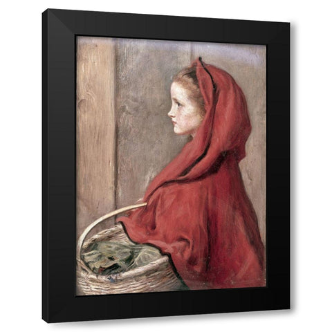 Red Riding Hood (The Artists Daughter Effie) Black Modern Wood Framed Art Print by Millais, John Everett