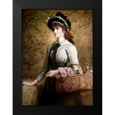 Sweet Emma Moreland Black Modern Wood Framed Art Print by Millais, John Everett
