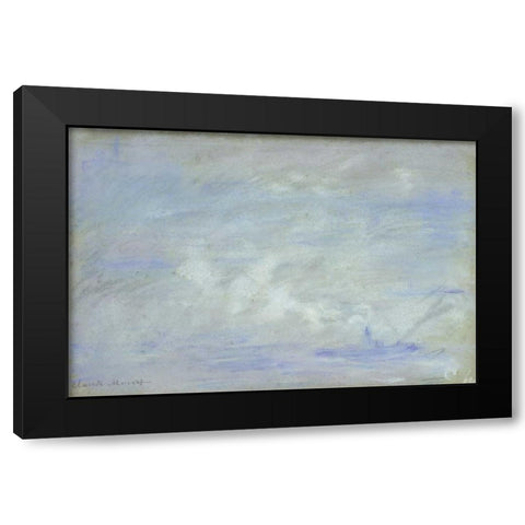 Boat on the Thames, Impression of Mist Black Modern Wood Framed Art Print with Double Matting by Monet, Claude
