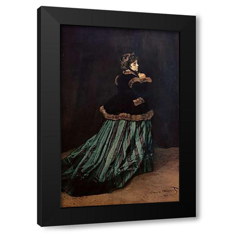 Camille, the Woman in Green Black Modern Wood Framed Art Print by Monet, Claude