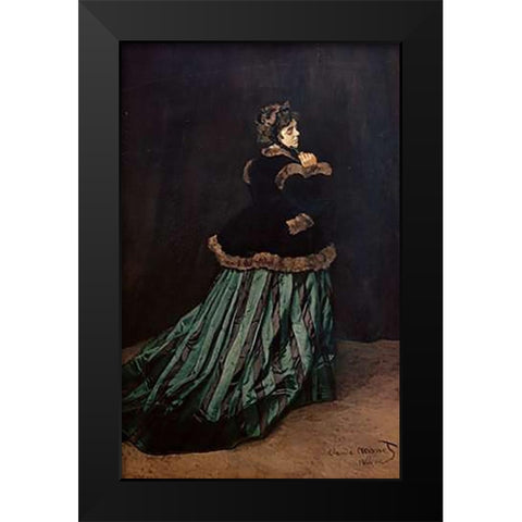 Camille, the Woman in Green Black Modern Wood Framed Art Print by Monet, Claude