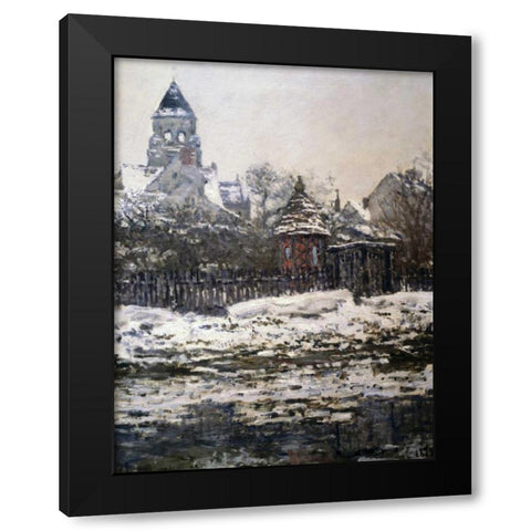 Church at Vetheuil, Winter Black Modern Wood Framed Art Print with Double Matting by Monet, Claude